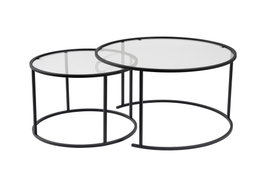 Nordure Juego de Mesas de Café 80, 60 cm Negro y Transparente Vidrio Templado Metal